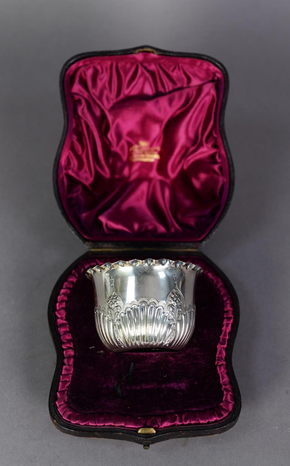 LATE VICTORIAN CASED SILVER SUGAR BOWL with gilded interior, originally with a spoon (now absent), - Image 2 of 2