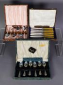 BOXED SET OF OLD ENGLISH PATTERN ELECTROPLATE SOUP SPOONS, in fitted case and three other boxed sets
