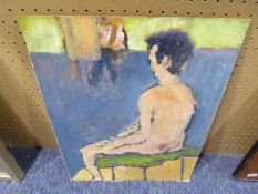 HAROLD KOPEL (1915-1955) OIL ON BOARD Life Study- Seated Male Signed 17 ¾” x 13 ¾”, unframed