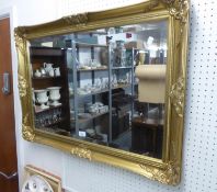 RECTANGULAR BEVELLED EDGE WALL MIRROR  IN ROCOCO EMBOSSED CAVETTO FRAME 2'1" HIGH x 3' HIGH OVERALL