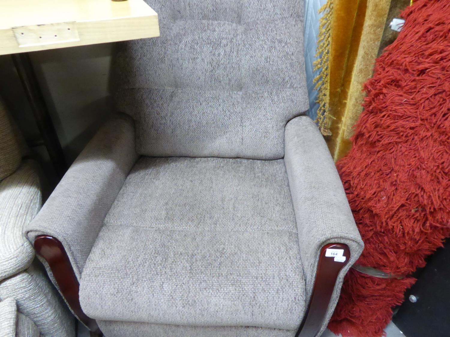 TIMOTON ELECTRONIC RECLINING, EXTENDING AND TIPPING EASY ARMCHAIR, WITH SHOW WOOD ARM FRONTS