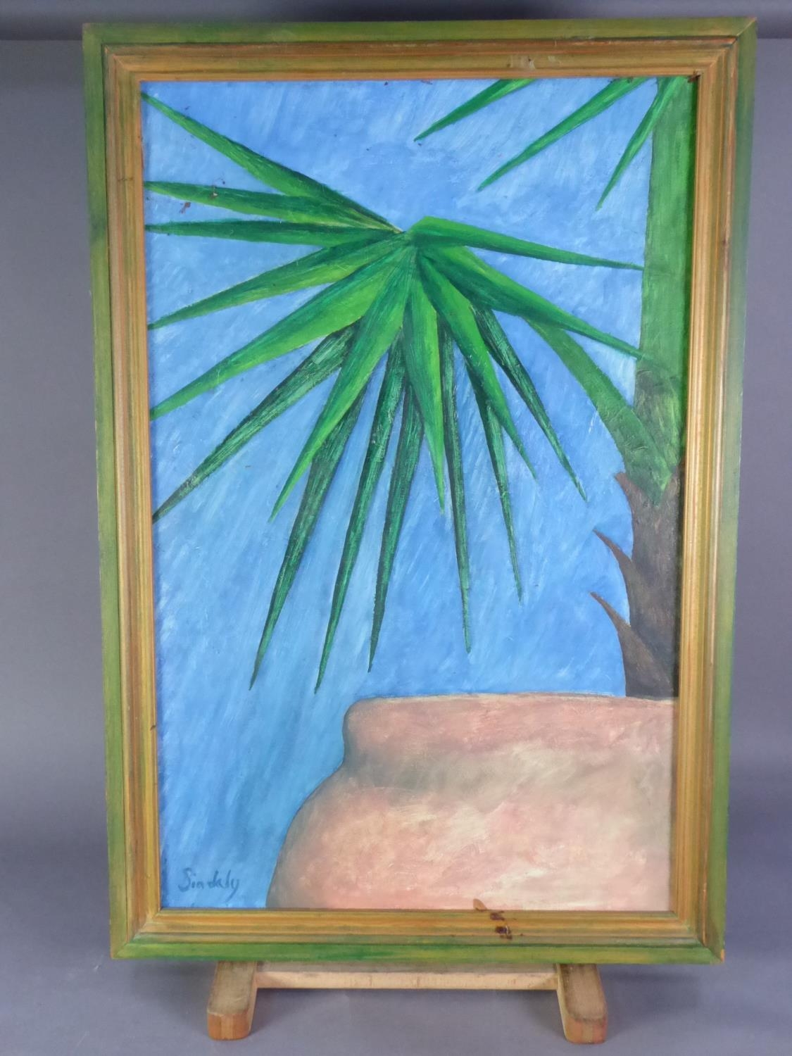 SINDALY OIL PAINTING ON CANVAS Potted Palm Signed lower left 29in x 18in (74 x 46cm) - Image 3 of 3