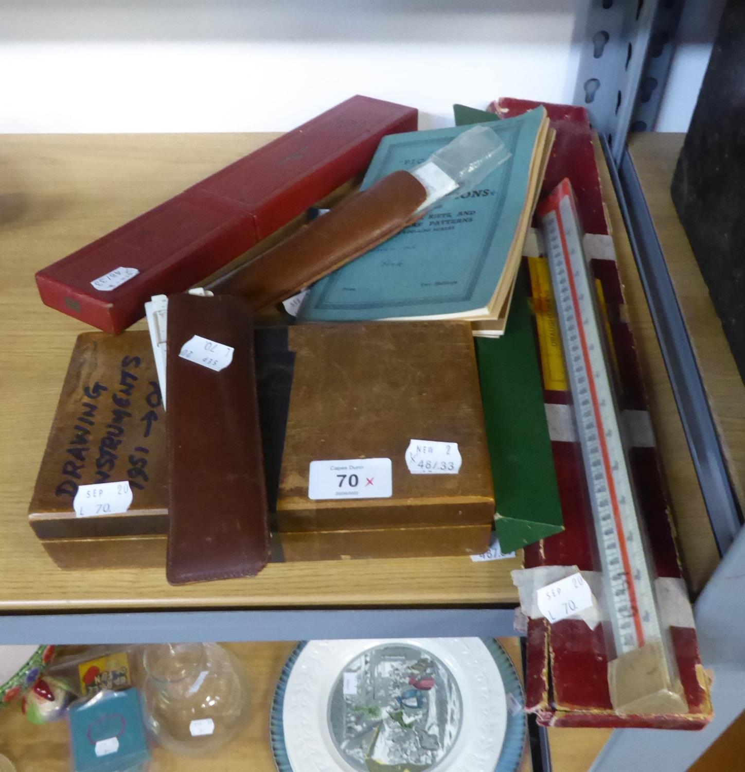 DRAUGHTMANS  INSTRUMENTS INCLUDING; STAINLESS STEEL BEAM TRAMMELS, DIVIDERS, P.I.C. SLIDE RULE,