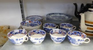 AN 18 PIECE ROYAL WORCESTER PORCELAIN CHINOISERIE PATTERN BLUE AND WHITE TEA SERVICE, FOUR