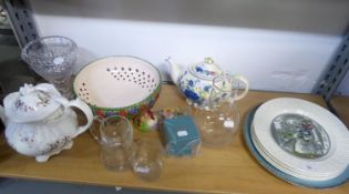 SELECTION OF DIVERSE ITEMS COMPRISING A VICTORIAN STAFFORDSHIRE PORCELAIN TEAPOT, FIVE ADAMS POTTERY