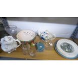 SELECTION OF DIVERSE ITEMS COMPRISING A VICTORIAN STAFFORDSHIRE PORCELAIN TEAPOT, FIVE ADAMS POTTERY