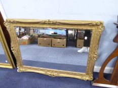 RECTANGULAR BEVELLED EDGE WALL MIRROR, IN EMBOSSED GILT FRAME, 2ft4in x 3ft3in (71.1 x 99cm)