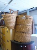 WICKER CORNER LINEN BASKET AND A WASTE PAPER BASKET