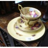 PAIR OF AYNSLEY BONE CHINA FRUIT DECORATED TEA CUPS AND SAUCERS AND ONE 8 1/4" PLATE TO MATCH (5)