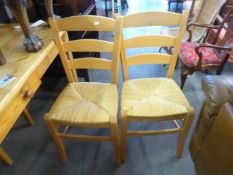 SET OF 4 LIGHT OAK KITCHEN CHAIRS, WITH RUSH SEATS