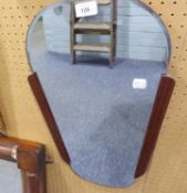 CLARK EATON 1973 COPPER BACKED BEVELLED EDGE WALL MIRROR WITH TEAK SIDE MOUNTS 22 3/4" HIGH X 13"