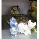 RADNOR STAFFORDSHIRE CHINA BOWL OF SUMMER FLOWER ORNAMENT, 6" HIGH (15cm); HAMMERSLEY BONE CHINA CAT