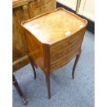 FRENCH CROSSBANDED AND FLORAL MARQUETRY INLAID LAMP TABLE, with oblong galleried top above three