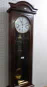 A MODERN MAHOGANY REGULATOR WALL CLOCK, WITH 8 DAYS STRIKING MOVEMENT DRIVEN BY TWO BRASS CASED