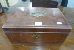 NINETEENTH CENTURY MAHOGANY BOX, with brass handle to the hinged top and green baize lined interior,