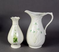 BELLEEK LATE TWENTIETH CENTURY 'DAISY' LARGE JUG/VASE, with painted shamrocks, 9 1/2" (24.2cm)