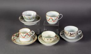 EARLY 1800's DERBY PORCELAIN TRIO OF TEA CUP AND SAUCER AND A COFFEE CAN, enamelled and gilt with