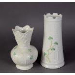 BELLEEK LATE NINETEENTH CENTURY VASE, of orbicular form with flared tall neck, embossed Donegal