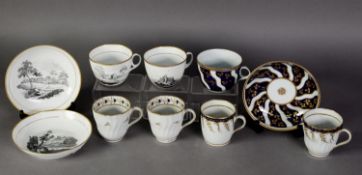 THREE LATE EIGHTEENTH/ EARLY NINETEENTH CENTURY NEW HALL PORCELAIN TEA CUPS AND SAUCERS, including a