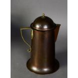 THE BIRMINGHAM GUILD LTD, ARTS & CRAFTS HAMMERED and  PATINATED COPPER COFFEE POT, with brass