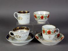AN EARLY 1800's COALPORT TRIO OF TEA BOWL AND SAUCER with MATCHING COFFEE CUPS, floral enamelled