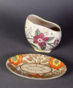 BURSLEY WARE CHARLOTTE RHEAD SHALLOW OVAL DISH, floral design 8 ½” (21.6cm) long and a CROWN DUCAL