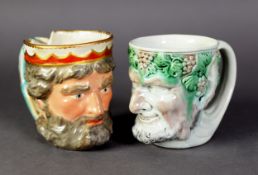 WELL MODELLED NINETEENTH CENTURY MAJOLICA POTTERY BACCHANALIAN MASK OR CHARACTER JUG, together