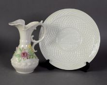BELLEEK POST WAR ABERDEEN PATTERN JUG/VASE with painted applied floral decoration to right hand