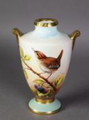 POST WAR AYNSLEY FINE BONE CHINA TWO HANDLED SHOULDERED OVIFORM VASE, exquisitely enamelled by L