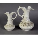 BELLEEK LATE NINETEENTH CENTURY EWER SHAPED 'ABERDEEN' PATTERN JUG/VASE, encrusted to the left