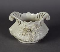 BELLEEK LATE NINETEENTH CENTURY DOUBLE SHELL PATTERN  SMALL JARDINIERE, having pierced scrolled