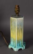 WILLIAM HOWSON TAYLOR, RUSKIN POTTERY HEXAGONAL COLUMNAR ELECTRIC TABLE LAMP, covered with a