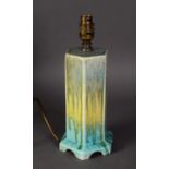 WILLIAM HOWSON TAYLOR, RUSKIN POTTERY HEXAGONAL COLUMNAR ELECTRIC TABLE LAMP, covered with a