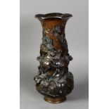 LATE 19th CENTURY CHINESE BRONZE DOUBLE GOURD FORM VASE, entwined in alto relief with a three-toed