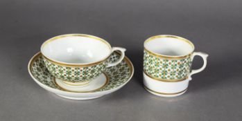 EARLY NINETEENTH CENTURY DERBY PORCELAIN TRIO OF TEA CUP AND SAUCER AND COFFEE CAN, decorated with