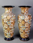 PAIR OF ROYAL DOULTON SLATERS PATENT CHINE WARE VASES, floral pattern and gilt, 15 ¾” (40cm) high