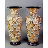 PAIR OF ROYAL DOULTON SLATERS PATENT CHINE WARE VASES, floral pattern and gilt, 15 ¾” (40cm) high