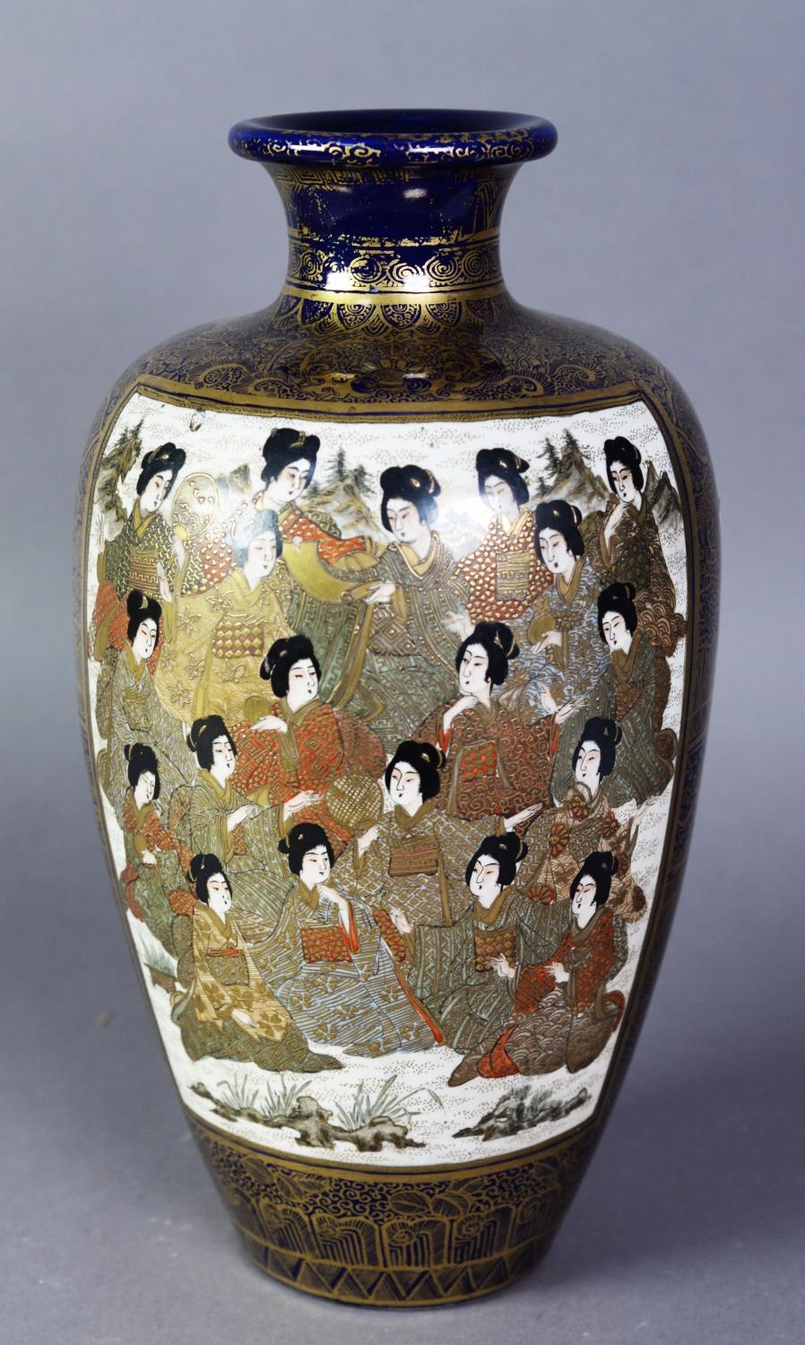 JAPANESE MEIJI PERIOD KIOTO SATSUMA OVOID SHOULDERED VASE with short waisted neck, enamelled and - Image 2 of 3