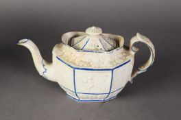 NINETEENTH CENTURY CASTLEFORD SMEAR GLAZED AND MOULDED PORCELAIN TEAPOT AND COVER, of oval