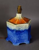 WILLIAM HOWSON TAYLOR, RUSKIN POTTERY LARGE HEXAGONAL ELECTRIC TABLE LAMP, covered with a descending