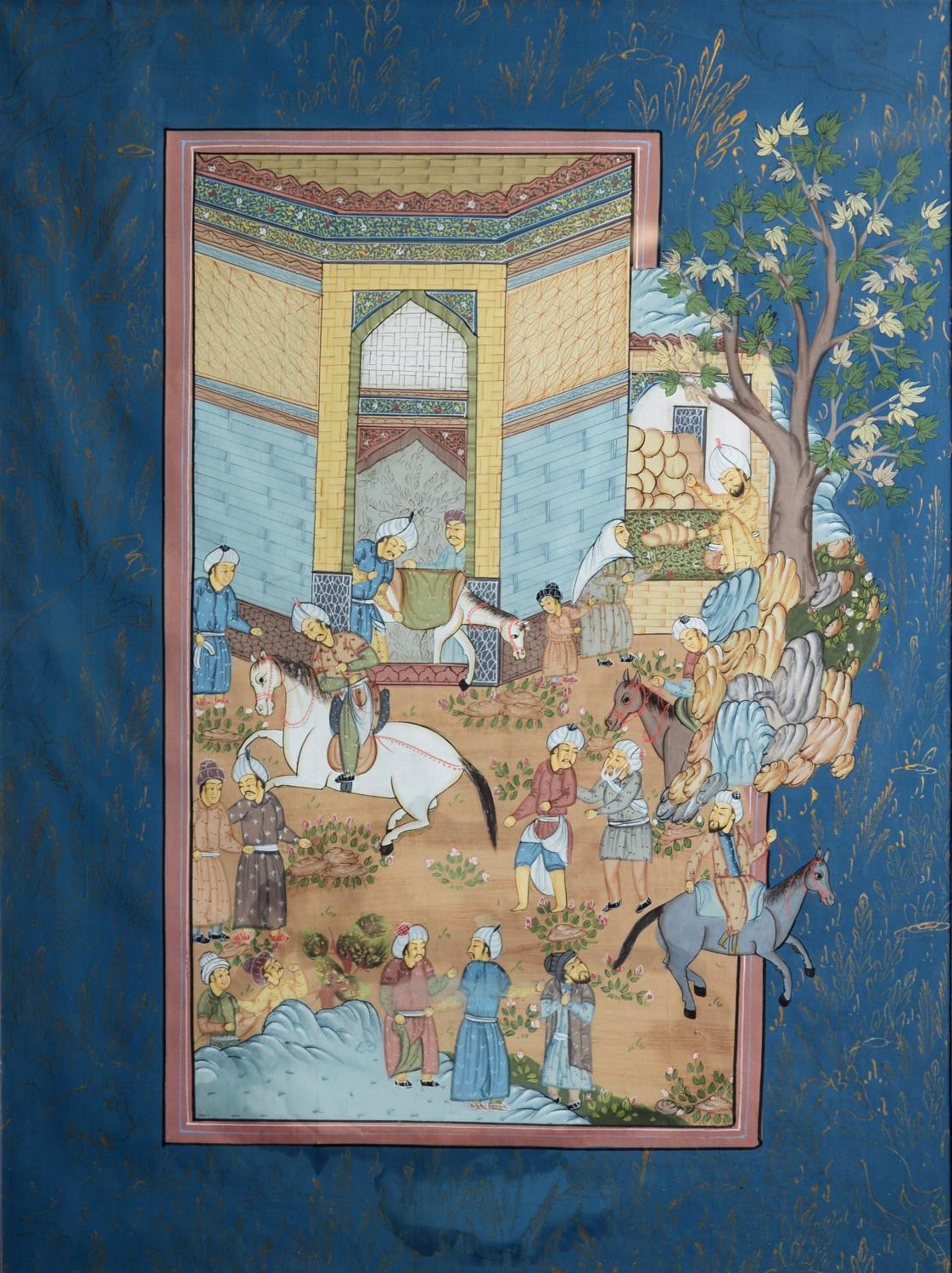 UNATTRIBUTED (TWENTIETH CENTURY PERSIAN SCHOOL) TWO GOUACHE DRAWINGS Court scene with figures
