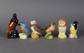 FIVE BESWICK POTTERY MODELS OF SMALL BIRDS, comprising: two owls; a kingfisher; coal tit and