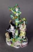 NINETEENTH CENTURY STAFFORDSHIRE PORCELAIN ALLEGORICAL GROUP, modelled as two female figures, one
