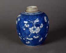 CHINESE PORCELAIN KANGXI MARK AND POSSIBLY OF THE PERIOD, SMALL OVOID GINGER JAR (minus cover),