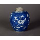 CHINESE PORCELAIN KANGXI MARK AND POSSIBLY OF THE PERIOD, SMALL OVOID GINGER JAR (minus cover),