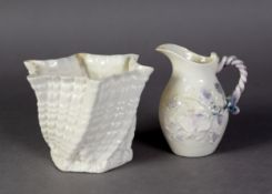 BELLEEK EARLY TWENTIETH CENTURY HEXAGONAL FORM VASE, spirally fluted and moulded design, 3 1/2" (