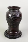 LATE 19th CENTURY CHINESE BRONZE BALUSTER VASE, design autour of birds in flight and flowering