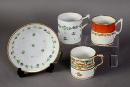 FOUR NINETEENTH CENTURY DERBY PORCELAIN COFFEE CANS, comprising: ONE WITH SAUCER, painted with