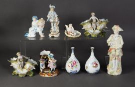 A SELECTION OF ELEVEN EARLY 1900's GERMAN BISQUE AND OTHER FIGURINES, also a PAIR of small