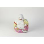 20th CENTURY CHINESE PORCELAIN PU-TAI FIGURE, seated with corpulent body and laughing face,